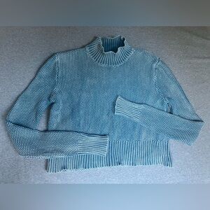 Kendall and Kylie Cropped Sweater in Distressed Blue - Size Small 100% Cotton